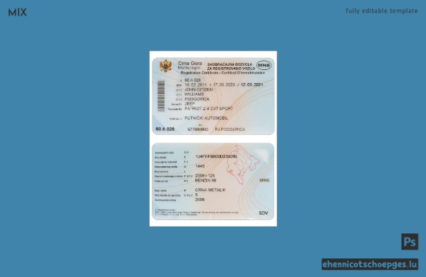 Beispiel einer Fahrzeugzulassungsbescheinigung aus Montenegro